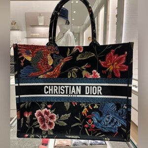 Dior Black Tote with Multicolor Floral Embroidery